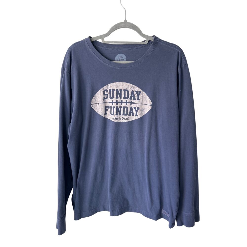 Life is Good Blue Sunday Funday Graphic Long Sleeve Tee Large